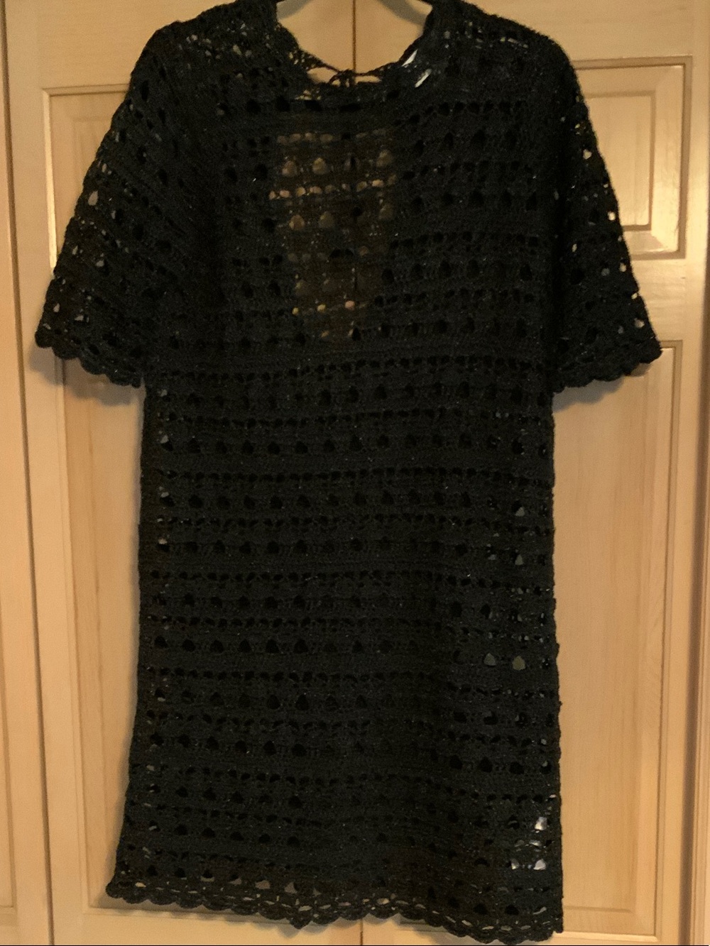 Ganni Black Crochet Open-Weave Top